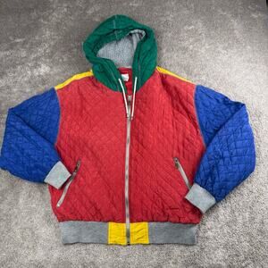 VTG Colorblock Quilted Silk Jacket Hooded Full Zip Size L St Johns Bay Sport